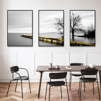 Wall Art 90cmx135cm Calm Lake Bridge Tree Scene 3 Sets Black Frame Canvas thumbnail