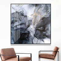 Wall Art 70cmx70cm Marbled Black Grey Black Frame Canvas thumbnail