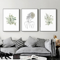 Wall Art 40cmx60cm Botanical Line Girl 3 Sets Black Frame Canvas thumbnail