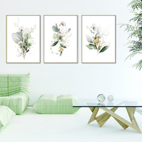 Wall Art 80cmx120cm Green and Gold Watercolor Botanical 3 Sets Gold Frame Canvas thumbnail