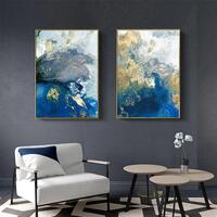Wall Art 60cmx90cm Marbled Blue And Gold 2 Sets Gold Frame Canvas thumbnail