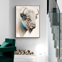 Wall Art 70cmx100cm Great White Buffalo Black Frame Canvas thumbnail