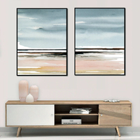 Wall Art 90cmx135cm Pink Beach Landscape 2 Sets Black Frame Canvas thumbnail