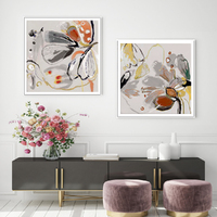 Wall Art 100cmx100cm Blooming Spring Floral 2 Sets White Frame Canvas thumbnail