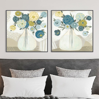 Wall Art 90cmx90cm Blue Bouquet 2 Sets Black Frame Canvas thumbnail
