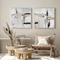 Wall Art 70cmx70cm Neutral Abstract 2 Sets White Frame Canvas thumbnail