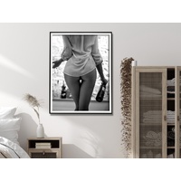 Wall Art 90cmx135cm Woman Drinking Wine , Black and White, Black Frame Canvas thumbnail