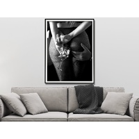 Wall Art 60cmx90cm Woman Drinking Wine In The Bar, Black Frame Canvas thumbnail