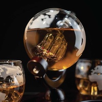 850ml Whiskey or Wine Globe Glass Decanter Set - 2x Glasses + Wooden Stand thumbnail