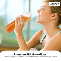 Kitchee 500ml Glass Water Bottle with Stainless Steel Lid - Set of 6 Drink Bottles thumbnail