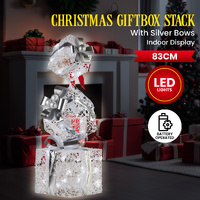 Swishmas 83cm Triple Christmas Silver Giftbox Stack Display with Lights thumbnail