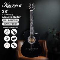 Karrera 38in Pro Cutaway Acoustic Guitar with Carry Bag - Black thumbnail