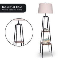 Sarantino Metal Etagere Floor Lamp Shade Metal Shelf in Wood Finish thumbnail