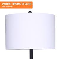 Sarantino Metal Floor Lamp Shade with Black Post in Round Wood Shelves thumbnail