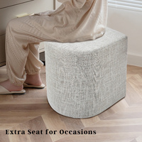 Ottoman Stool Linen Fabric Footstool Foot Rest Pouffe Pouf Seat - Cream Grey thumbnail
