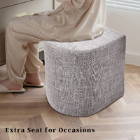 2X Ottoman Stool Linen Fabric Footstool Foot Rest Pouffe Pouf Seat - Dark Grey thumbnail
