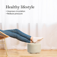 2X Fabric Ottoman Round Wooden Leg Foot Stool - BEIGE thumbnail