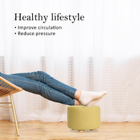 2X Fabric Ottoman Round Wooden Leg Foot Stool - Mustard Yellow thumbnail