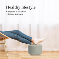 2X Fabric Ottoman Round Wooden Leg Foot Stool - GREY thumbnail