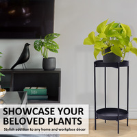 Plant Stand 50cm Planter Shelf Rack Display Steel 2 Tier BLACK thumbnail