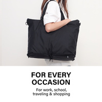 Shopper Bag Tote Bag Foldable Travel Laptop Grocery Nylon KO-DUAL BLACK thumbnail