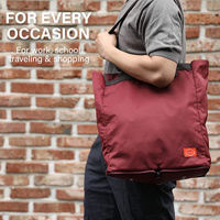 Shopper Bag Tote Bag Foldable Travel Laptop Grocery Nylon KO-SHOULDER WINE thumbnail