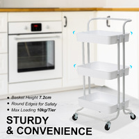 Trolley Cart Storage Utility Rack Shelf Organiser Swivel Kitchen 2 Tier WHITE thumbnail