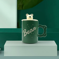 2X High-Fired Ceramic Porcelain Mug Set with Lid 400ml Bear w Tea Spoon GREEN thumbnail