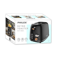 PHILEX 2-Slice Electric Toaster Bread Reheat Defrost Retro Retro BLACK thumbnail