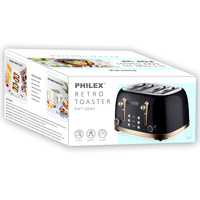 PHILEX 4-Slice Electric Toaster Bread Reheat Defrost Retro Retro BLACK thumbnail