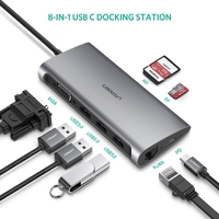 UGREEN Type C 8 in 1 Multifultion adaptor VGA/RJ45/USB3.0 x 3/SD/TF/TypeC PD Protocal (50539) thumbnail