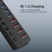 Simplecom CHU810 48W 10-Port USB 3.0 Hub and Charger with Individual Switches 12V/4A Power Adapter BC1.2 Fast Charging thumbnail