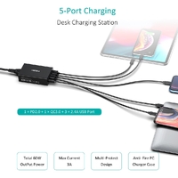 CHOETECH Q34U2Q 5-Port 60W PD Charger with 30W Power Delivery and 18W Quick Charge 3.0 thumbnail