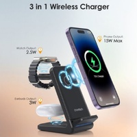 CHOETECH T608-F-BK 15W 4-in-1 Wireless Charger Stand for iWatch and Samsung Watch (Black) thumbnail