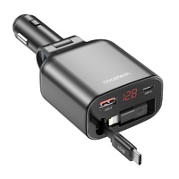 CHOETECH TC0033 105W USB-C+USB-A Fast car charger with Stretchable USB-C + Lightning cables thumbnail
