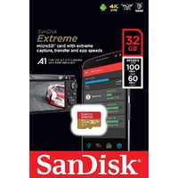 SANDISK SDSQXAF-032G-GN6MN 32GB MICRO SDHC EXTREME A1 V30, UHS-I/ U3, 100MB/s ,NO  SD ADAPTER thumbnail