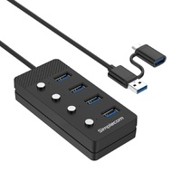 Simplecom CH345C SuperSpeed USB-A and USB-C to 4-Port USB 3.0 Hub 5Gbps Individual Switches and Power Adapter thumbnail