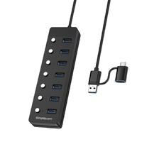 Simplecom CH375C USB-A and USB-C to 7-Port USB 3.0 Hub 5Gbps Individual Switches and Power Adapter thumbnail