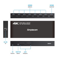 Simplecom CM317 7-Port HDMI 2.0 Switch with Remote 7 IN 1 OUT Splitter HDCP 2.2 4K@60Hz thumbnail