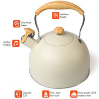 2.5 Liter Tea Whistling Kettle Stainless Steel Modern Whistling Tea Pot for Stovetop Cream thumbnail