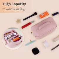 Large Travel Cosmetic Bag Portable Make up Makeup Bag Waterproof PU Leather Storage Pink thumbnail