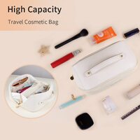Large Travel Cosmetic Bag Portable Make up Makeup Bag Waterproof PU Leather Storage White thumbnail