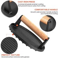 Heavy Duty Round Cast Iron Grill Burger Press Pre-Seasoned Steak Griddle BBQ Grilling thumbnail