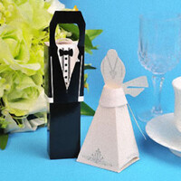 100 Pack of 50 Bride and 50 Groom Wedding Bridal Bomboniere Favor Candy Choc Almond Box - Kate Aspen Design thumbnail
