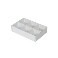 10 Pack of White Card Chocolate Sweet Soap Product Reatail Gift Box - 6 Bay Compartments - Clear Slide On Lid - 12x8x3cm thumbnail
