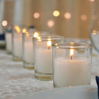 20 White Wax Clear Glass Holder Votive Candle - Wedding Event Centrepiece Table Decoration thumbnail