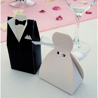 50 Pack of 25 Bride Gown and 25 Groom Tux Wedding Bridal Bomboniere Favor Candy Choc Almond Box - NW thumbnail