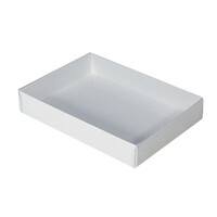 50 Pack of White Card Box - Clear Slide On Lid - 17 x 25 x 5cm -  Large Beauty Product Gift Giving Hamper Tray Merch Fashion Cake Sweets Xmas thumbnail