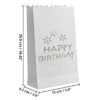 20 Pack White Happy Birthday Luminary Paper Candle Tea Light Lantern Bags Garden Anniversary Birthday Night Decorations Evening Party thumbnail
