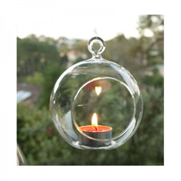 10 x Hanging Clear Glass Ball Tealight Candle Holder  - 10cm Diameter / High - Wedding Globe Decoration Terrarium Succulent Plant Mini Garden Holder D thumbnail